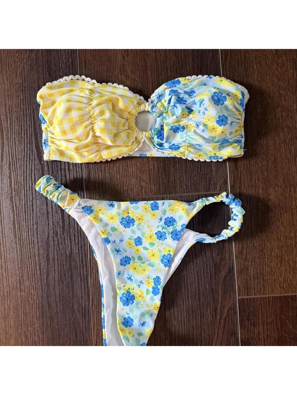 SHEIN Women's Multi and Yellow Bikinis-and-tankini-set